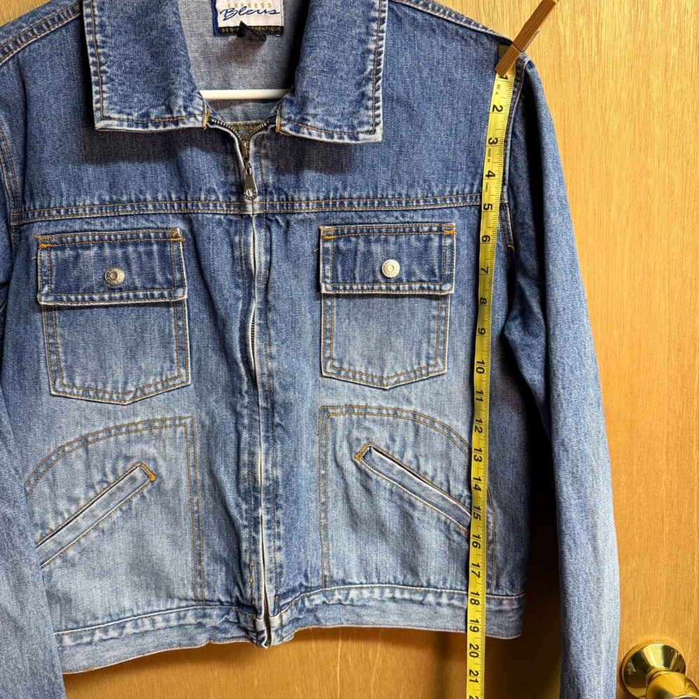 Vintage Express Bleus Denim Jacket Womens Large Full Zip Medium Wash 100% Cotton - Picture 6 of 8